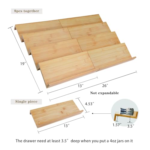 Bamboo Spice Drawer Organizer for Insert Shallow Drawer, 8 Tier Stackable Spice Rack Organizer for Cabinet(4.8" D x 13" W x 1.65" H) Seasoning Storage Organization for Kitchen Pantry Drawer - size: 8 PCS