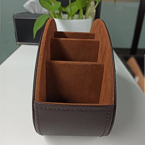 Remote Control Holder with 5 Compartments TV Remote Caddy Store Box,Desktop Organizer for Controller, Glasses and Media Player,Pen Storage (Brown) - color: brown
