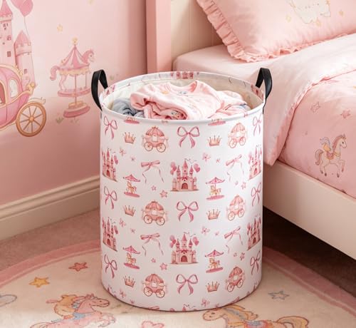 Essme Kids Laundry Basket,Castle Hamper Waterproof Storage Bin for Girls, Pink Hamper,Gift Baskets(Castle) - color: Castle