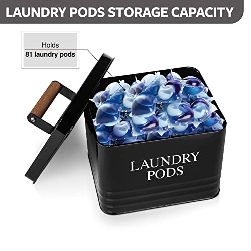 Calindiana Modern Farmhouse Metal Laundry Pods Holder with Lid - Space Saving Organization, Holds 81 Pods, Black - color: Black
