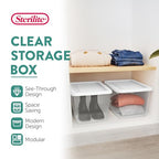 Sterilite 32 Pack Storage Box, 20 Quart Stackable Tote, Clear Plastic Container with Secure Snapping Lids for Home and Office Organization, White - size: 20 Quart, style: 32