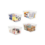 MOONEDGE Small Clear Plastic Storage Bins with Lids and Handles,Stackable Small Item Organizer Containers for Vanity,Craft,Office,Fridge,Kitchen,Pantry,Bathroom,Closet - 4 Pack (10×6×5 in) - size: 4 Pack