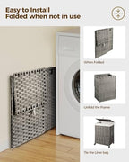 Greenstell Laundry Hamper with Wheels, No Install Needed, 90L Divided Handwoven Hampers & 2 Removable Liner Bags, Rattan Clothes Laundry Basket with Lid & Handles, Foldable Hampers Gray 18x13x26.4 In - color: Gray, size: 90L: 18.3x13.5x26.4 Inches