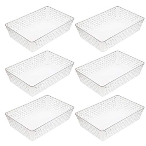 YBM HOME 6-Pack Plastic Storage Baskets Bins for Home Junk Drawer, Shelves, and Office Organization, Functional Trays/Containers Great for Kitchen Pantry, Cabinets, Bedrooms, and Bathrooms, Clear - color: Clear, size: 6
