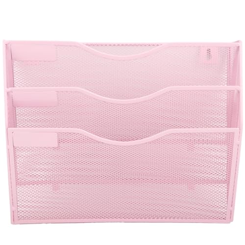 EASEPRES 3 Pocket Mesh Hanging Wall File Organizer, Wall Mounted Mail Paper Document Folder Holder, Clipboard Storage Organization Magazine Rack with Nametag Label for Office Home School, Pink - color: Pink, size: 3 Tier
