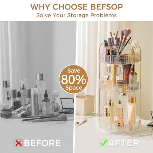 360° Rotating Makeup Organizer, Upgraded 3 Tier Skincare Perfume Organizers for Women, Bathroom Organizer Countertop, Clear Cosmetic Dresser Organizer with Makeup Brush Holder, Sink&Counte (Clear) - color: Clear, size: 3 Tier