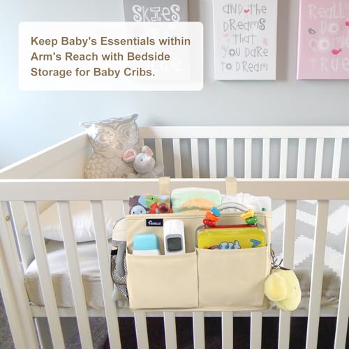 Surblue Bedside Caddy Hanging Organizer Storage Bag Pocket for Bunk, Hospital, College Dorm Rooms, Baby Bed Rails, Camp - 8 Pockets, Large, Beige - color: Beige, size: Small
