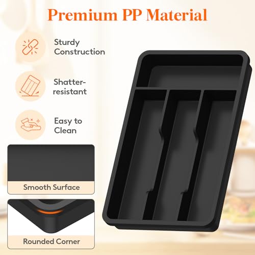 Lifewit Silverware Drawer Organizer Tray, Plastic Cutlery Storage for Kitchen, Flatware and Utensil Holder Divider for Spoons Forks Knives Tableware, 7.8 x 12.4", 4 Slots, Black - color: Black, size: 7.8 x 12.4 inch (4 Slots)