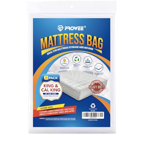 2 Pack Heavy-Duty 4 Mil King/Cal King Mattress Bag for Moving and Storage, Clear Plastic Mattress Cover, Fits Up to 20” Thick - size: King/Cal King,2 Pack, style: Heavy-Duty Protection (4 Mil Thick)