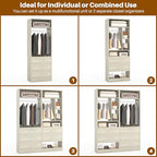 Besiost 4FT Closet Systems with 5 Wood Drawers, 48 Inch Closet Organizer System with 2 Hanging Rods & 7 Shelves, 48" Walk-in Closet, White Oak (48"L x 15" W x 80" H) - color: White Oak