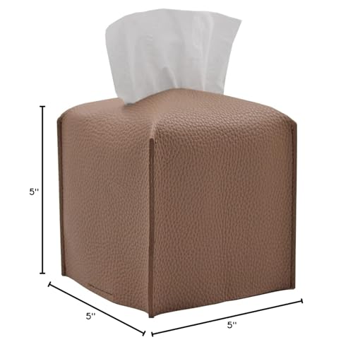 Livelab Tissue Box Cover, Square Decorative PU Leather Tissue Box Holder Modern Tissue Case Facial Paper Organizer Dispenser for Bathroom, Vanity Countertop, Night Stands, Desk, Car 5X5X5'' | Bronze - color: Bronze