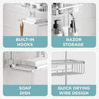 Zenna Home Rustproof Hanging Shower Caddy, Over the Shower Head Caddy with 2 Shelves and Built In Hooks, Aluminum Bathroom Hanging Organizer, Satin Chrome - color: Satin Chrome