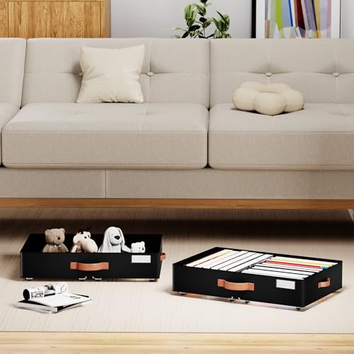 Underbed Storage With Wheels,low profile 5.5 inches Height Storage Bins,Rolling Underbed Shoe Storage Containers,Underbed Storage Drawers for clothes & blankets - color: black, size: 5.5inch height