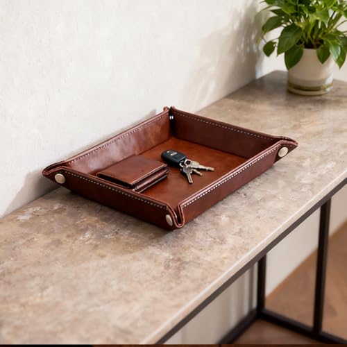 Leather Valet Tray Organizer, Catchall Tray, Desktop Storage for Keys, Coins, Wallet, Phone, Jewelry | Multi-Use Entryway Table, Desk & Nightstand Storage for Men & Women (Maroon) - color: Maroon
