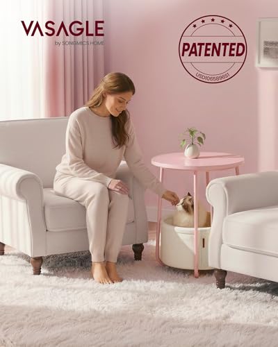 VASAGLE LILEA Collection - Small Round Side End Table, Modern Nightstand with Fabric Basket, for Living Room, Bedroom, Set of 2, Jelly Pink and Cream White ULET225SA01S - color: Jelly Pink + Cream White, size: Round + 2 pack