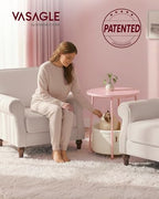VASAGLE LILEA Collection - Small Round Side End Table, Modern Nightstand with Fabric Basket, for Living Room, Bedroom, Set of 2, Jelly Pink and Cream White ULET225SA01S - color: Jelly Pink + Cream White, size: Round + 2 pack