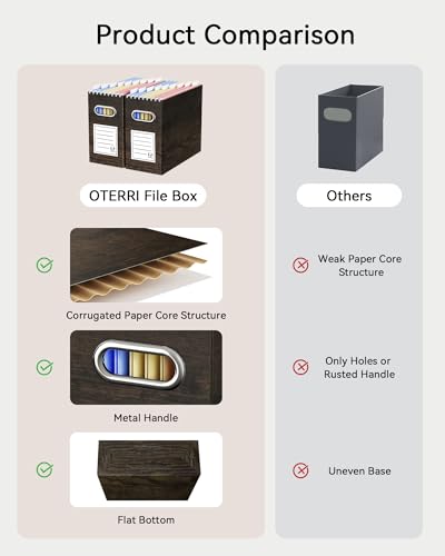 Oterri Cardboard File Organizer Box for Hanging File Folders Letter Size,File Box for Computer Desk,File Cabinet,Working Home,Office,Classroom (Brown Wood Grain Print, Letter Size - 4 Packs) - color: Brown Wood Grain Print, size: Letter Size - 4 Packs
