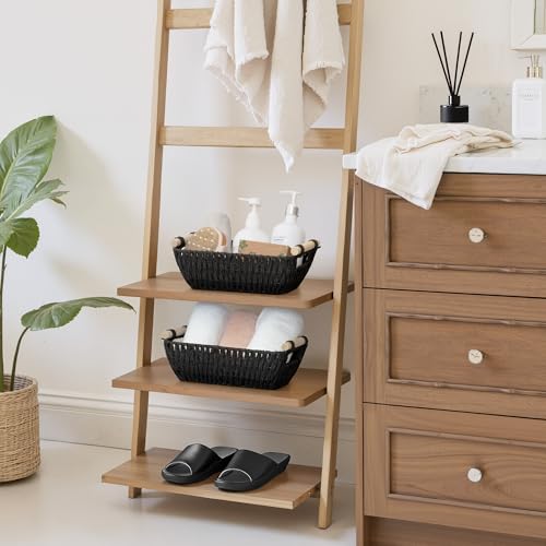 StorageWorks Black Wicker Storage Basket for Organizing with Wooden Handles, Small Woven Basket for Shelf, Toilet Paper, 2-Pack - color: Black, size: Small