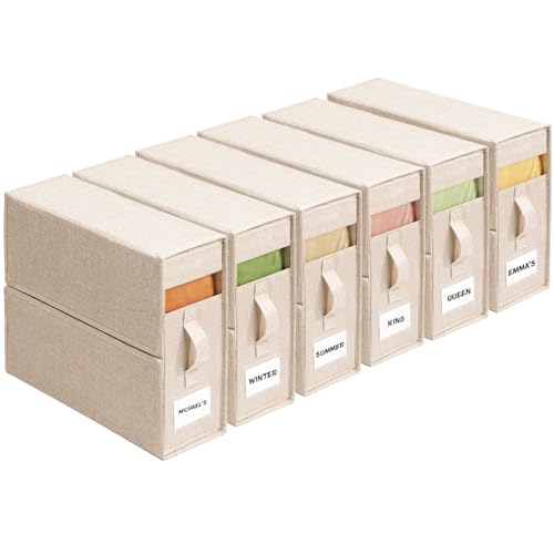 6Pack Sheet Organizers and Storage - King/Queen Size Sheet Storage Organizer with Window, Foldable & Dustproof Sheet Organizer for Linen Closet for Summer Blankets & Sheet Sets,Beige - color: Beige, size: 6 Pack