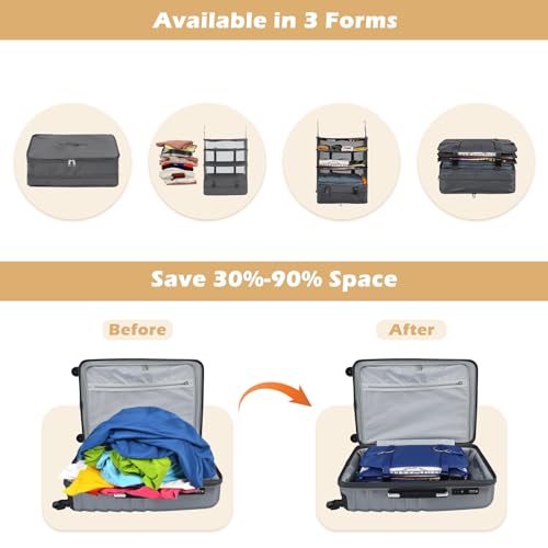 Surblue Hanging Closet Storage Bag Collapsible 3-Shelf Washable Oxford Fabric with 2 Hooks (XL 17.71 * 11.81 * 20in, Grey) - color: Grey, size: XL 17.71*11.81*20in