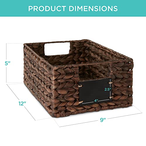 Best Choice Products Set of 4 9x12in Water Hyacinth Pantry Baskets, Woven Organizers w/Chalkboard Label, Chalk Marker - Brown - color: Brown, size: 9x12x5in