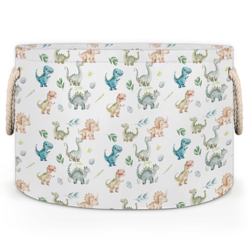 Pardick Dinosaur Egg Large Round Storage Basket Collapsible Circle Storage Bin Laundry Hamper With Handle for Kids Toy Blanket Clothes Towel Living Room Nursery Storage Organizer Decor - color: Print 13