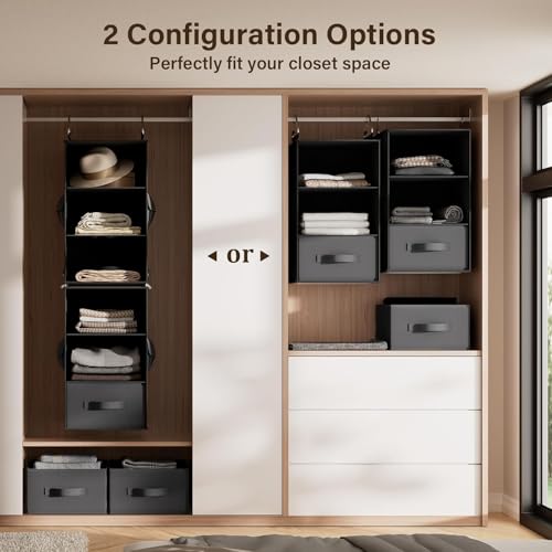 Pipishell 6-Shelf Hanging Closet Organizer with 2 Separable 3-Tier Shelves, 3 Drawers & Side Pockets Closet Organizers and Storage for Wardrobe Organization and Nursery Clothes Organizer, Black - color: Black