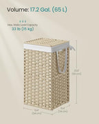 SONGMICS Laundry Hamper with Lid, 17.2 Gallon (65L) Synthetic Rattan Clothes Laundry Basket with Lid and Handles, Foldable, Removable Liner, Summer Sand ULCB165LZ01 - color: Summer Sand, size: 65 L