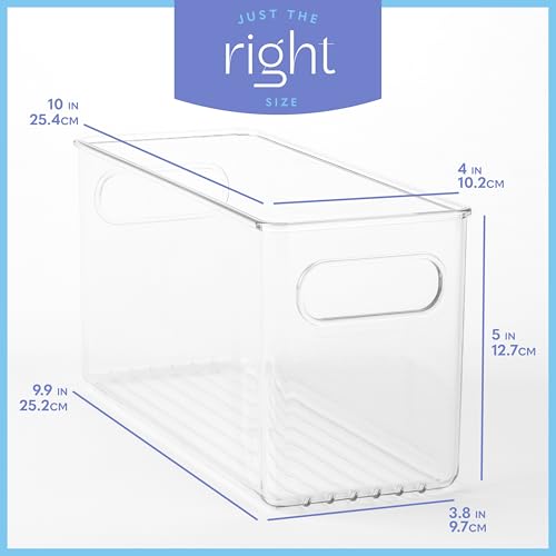 Plastic Food Storage 2 Pack Clear Container Bin with Handles for Organizing Kitchen, Pantry, Refrigerator, Freezer, Pantry, Cabinet, Closet, Bathroom. 10”x4”x5” - size: 10x4x5