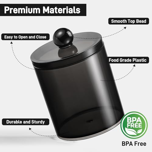3 Pack Acrylic Qtip Holder Dispenser for Cotton Swabs, Balls, Pads, Floss Picks- Clear Plastic Canister Apothecary Jar Set, Bathroom Essentials Accessories Decor Vanity Makeup Storage Organizer -Black - color: Black, size: 3 Pack