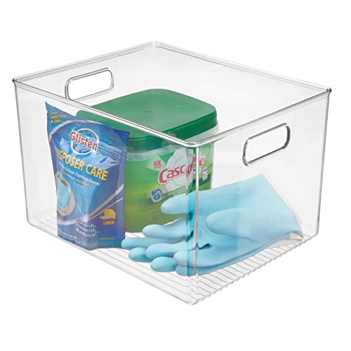 mDesign Plastic Storage Organizer Container Bin for Kitchen Organization in Pantry, Cabinet, Countertop Fridge, Refrigerator, and Freezer - Hold Food, Drink, or Snacks, Ligne Collection, 4 Pack, Clear - size: 12 x 10 x 8 (Pack of 4)