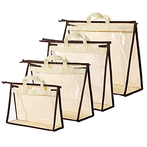CINPIUK 4 Pack Handbag Dust Bags Clear Purse Storage Organizer for Closet, Zipper Hanging Storage Bag for Handbags - color: Beige, size: 4 Sizes-4PCS