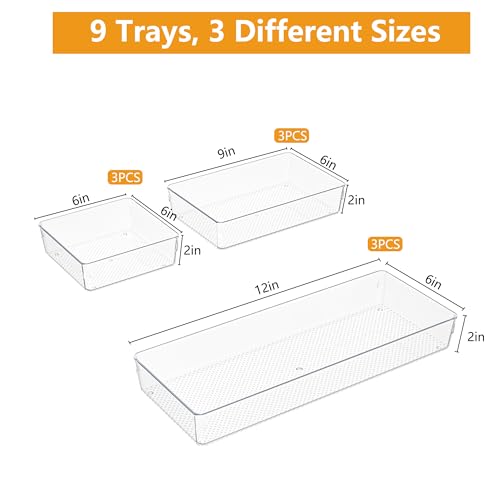 Clear Plastic Drawer Organizer Set for Kitchen, Bathroom, Office, Cosmetics & Tools - Multifunctional Storage Trays with Adjustable Dividers, Space-Saving Transparent Design (Clear, 9 Pcs) - size: 9 Pcs