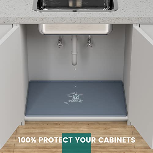 Under Sink Mat, 28" x 22" Silicone Kitchen Cabinet Tray, Waterproof & Flexible Under Sink Liner for Kitchen Bathroom and Laundry Room - size: 22"W x 28"L