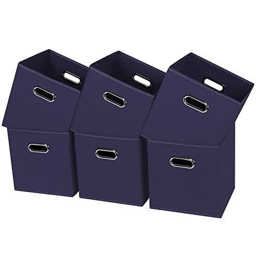 Black Fabric Cubby Storage Bins,13x13x13 Inches ,Cube Organizer Bin Foldable Storage Boxes with Dual Handles Fabric Organizer Box and collapsible Storage basket,Set of 6,Navy Blue - color: Navy Blue, size: 6 Pack