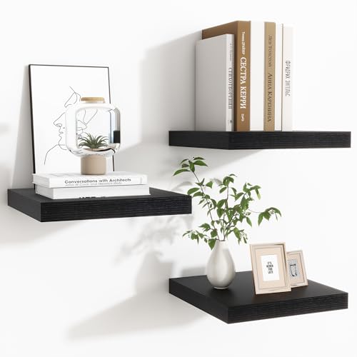 Fun Memories Floating Shelves for Wall - 9.3 Inch Square Shelves with Invisible Brackets, Black Small Wall Shelf for Living Room, Bathroom, Bedroom, and Kitchen Decor Black Set of 3 - color: Black, size: 9.3"W x 9.3"D - 3P