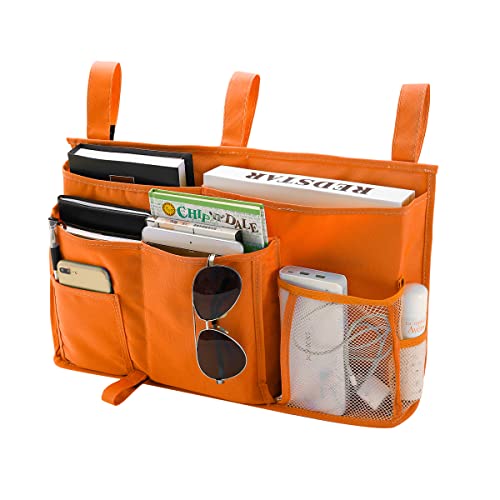 Bseash Bunk Bed Organizer, Bedside Caddy Hanging Bed Organizer Storage Bag 8 Pockets, for College Dorm Rooms Bed, Hospital Bed, Baby Bed Rails, 600D Oxford Cloth (Orange) - color: Orange, size: Large