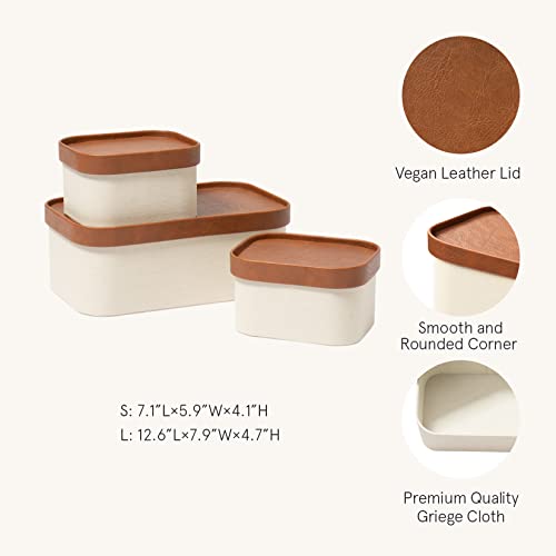 Beige Decorative Storage Boxes With Lids, Storage Baskets with Leather-Like Lids, Sturdy Stackable Paper Boxes Decorative Tray, Modern Basket Organizer Bins for Jewelry Shelve Bathroom Bedroom - color: Beige