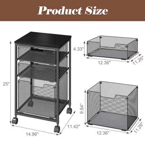 Sbanmao Rolling File Cart with 3 Drawers, Filing Cabinet, Hanging Folder Holder Organizer with Wheels, Under Desk Storage Utility Cart, File Cabinet Printer Stand for Home Office, Black - color: Black, size: 2 Small + 1 Large Drawers