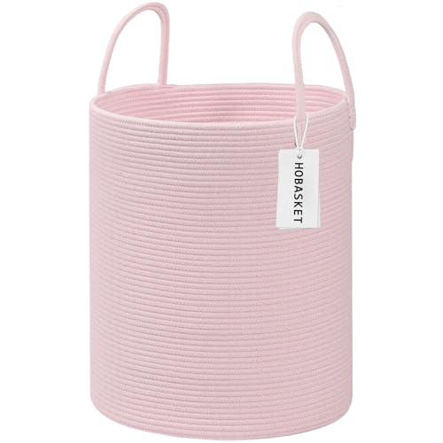 Large Woven Laundry Basket Hamper,100L Cotton Rope Storage Bin for Blankets,Toys and Clothes,Decorative Tall Nursery Hamper for Living Room,Baby Nursery,Bathroom and Bedroom,(Pink, XX Large) - color: Pink, size: 100L