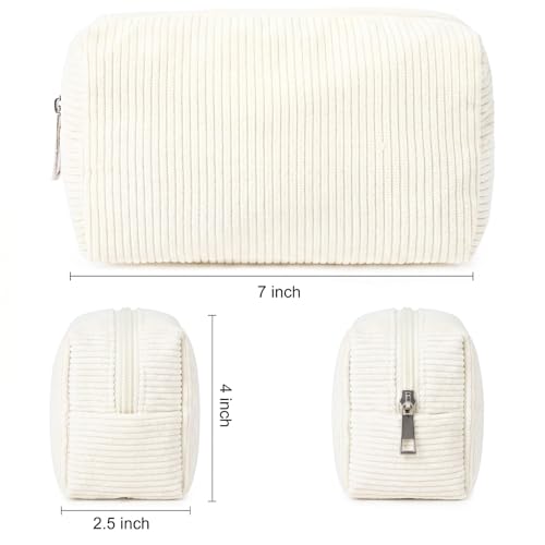 SOIDRAM 2 Pack Corduroy Makeup Bag for Women, Beige Makeup Pouch Small Cosmetic Bag Travel Toiletry Organizer for Skincare, Brushes & Essentials - color: Corduroy Beige, size: 2 Pack