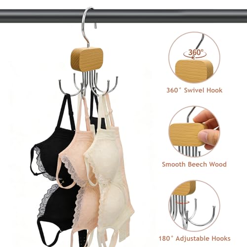 3 Pack Belt Hanger for Closet Organizer, 2026 Upgraded Tie Hangers for Space Saving & Storage, 360° Rotatable & Foldable Hooks, Large Capacity Rack for Tank Top, Bra, Purse (Natural) - color: Natural