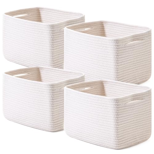 ICERZCZ Storage Baskets for Organizing, Woven Basket for Storage, Storage Baskets Bin for Shelves, Cotton Rope Basket with Handles, 12.5"Lx9.1"Wx7.9"H, (4 Packs) Off White - color: Off White, size: 12.5"(l)×9.1"(w)×7.9"(h)