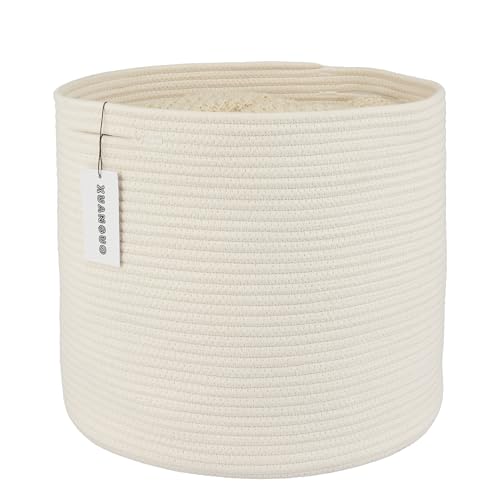 XUANGUO Cotton Rope Basket For Girls Boys Kids 16”X14” Baby Laundry Baskets Nursery Bin Round Woven Basket Organizer For Storage Toys Blankets Shoes Clothes white - color: white