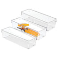 iDesign Plastic Drawer Organizer Bins - Storage for Kitchen, Bathroom, and Desk Drawers - Set of 3 - Clear - size: 4 x 12 x 3, style: Pack of 3