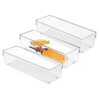 iDesign Plastic Drawer Organizer Bins - Storage for Kitchen, Bathroom, and Desk Drawers - Set of 3 - Clear - size: 4 x 12 x 3, style: Pack of 3
