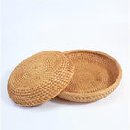 2pcs Small Round Rattan Woven Keys Basket,7.5" Rattan Wicker Round Bowls for Organizing Keys Cell Phone and Table Accessory,Tabletop Fruit Serving Baskets for Nuts Cracker Candy - size: 7.5"*2