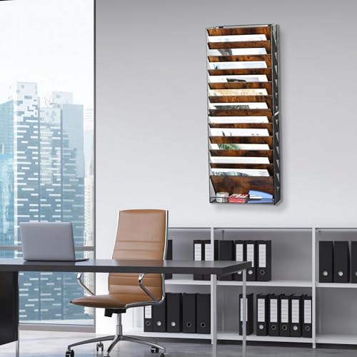 TQVAI 12-Tier Hanging Wall File Organizer - Folding Wall Mounted Mail Document Holder, Metal Clipboard Storage Rack for Office, Homeschool, Classroom Organization, Black/Vintage - size: 12 Tier