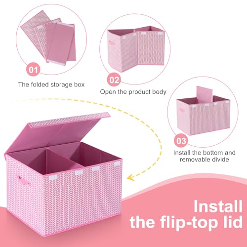 Mayniu Extra Large Toy Box Chest with Dividers, 120L Sturdy Toy Storage Organizer Bin Boxes Basket for Kids, Boys, Girls, Living Room, Nursery, Bedroom, Playroom (26"x17" x17", Pink) - color: Extra Large Pink