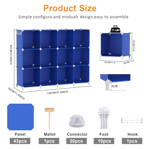 AWTATOS Cube Storage Organizer, 12 Cube Closet Organizers and Storage Shelves, DIY Stackable Bookshelf for Bedroom, Home, Admiral Blue - color: Dark Blue